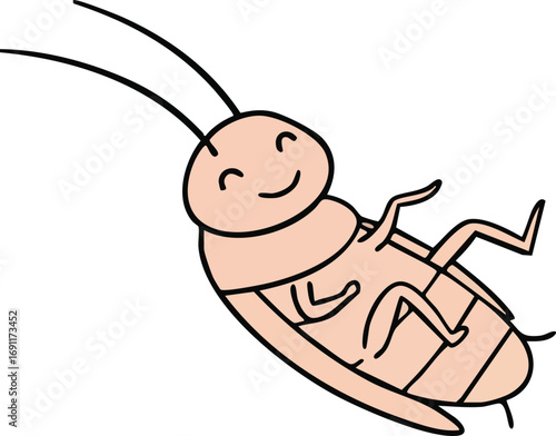 Cartoon happy cockroach lying on back smiling simple style insect illustration vector graphic 