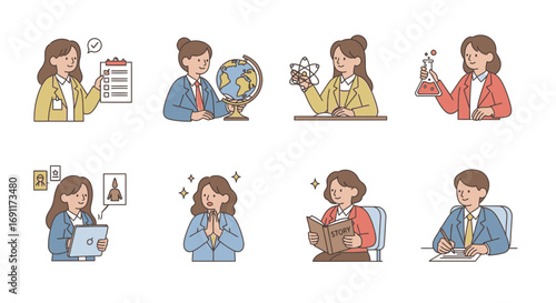 Diverse Professions Portrayed by Cartoon-Style Women