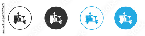 Delivery man riding motorcycle icon vector design pack. symbol logo.