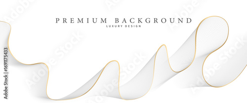 Premium background design with gold and light gray line pattern and white background. Abstract white horizontal vector template for cover, business banner, wedding, prestigious voucher, luxe invite.