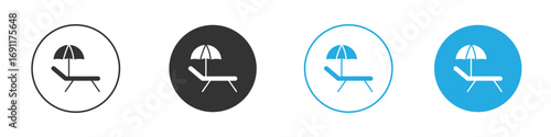 Beach chair with umbrella icon vector design pack. symbol logo.