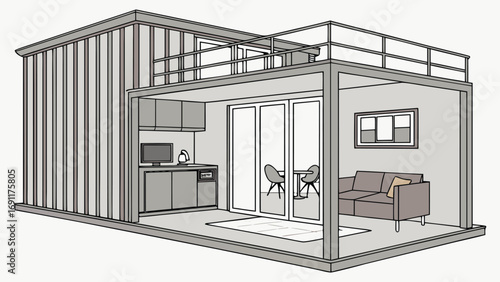 Shipping Container House inside view and outside view, 3D Images of Modern Shipping Container Houses