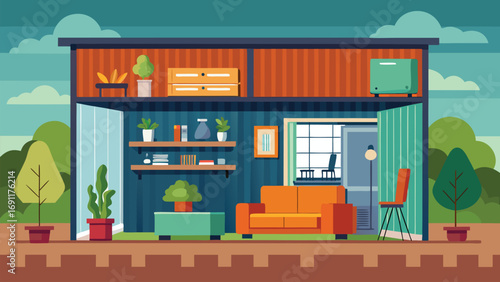 Shipping Container House inside view and outside view, 3D Images of Modern Shipping Container Houses