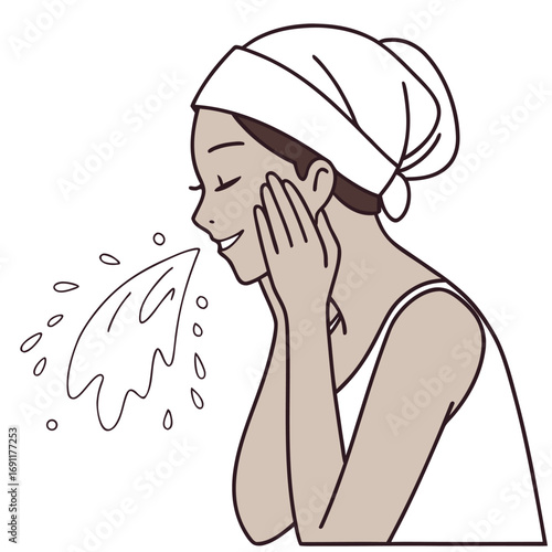 Woman Cleansing Face with Water, Skincare Routine