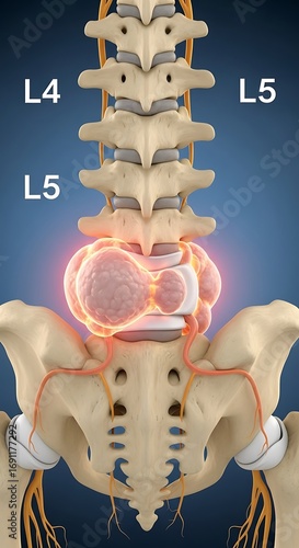 Lumbar Spine Pain, Vertebrae, L4, L5, Lower Back.