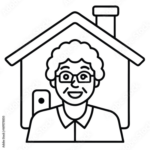 Happy Grandmother at Home Line Art Icon