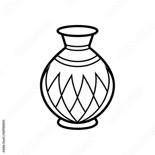 Illustration of a vase with a round body and a narrow neck decorated with diamond patterns design shape on transparent background