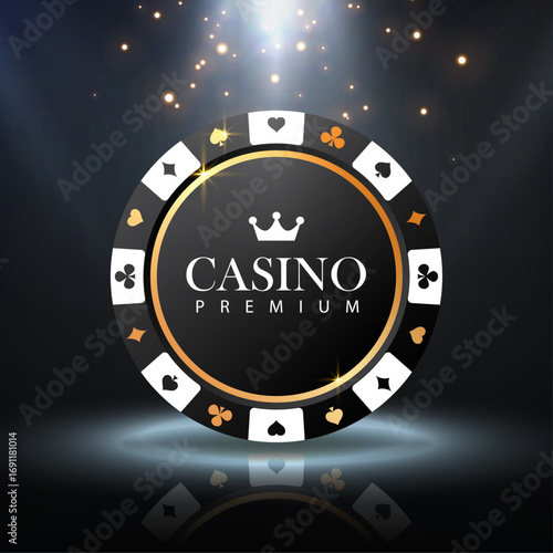 Round poker chip. Gambling token with suits for poker and casino and roulette.