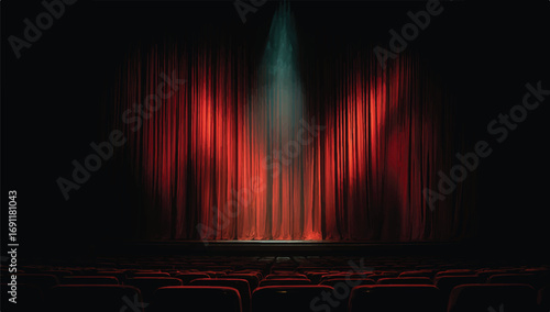 Empty Theater with Red Curtains and Spotlight Awaiting Performance An Evening of Entertainment and Spectacle