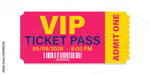 Cinema VIP coupon for festivals, event, theater, concert, play. Vector illustration isolated on white background.
