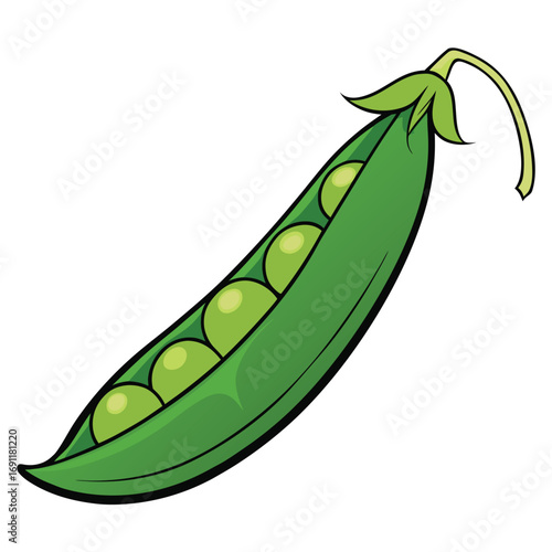 Cartoon Green Pea Pod Fresh, Vibrant Vegetable Illustration
