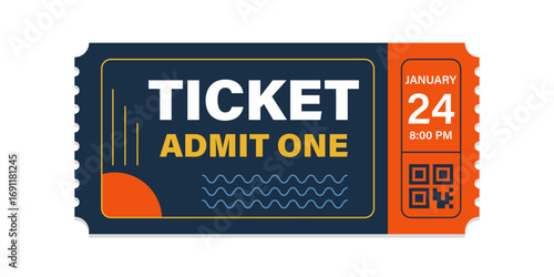 Realistic detailed cinema coupon for festivals, event, theater, concert, play. Vector illustration isolated on white background.
