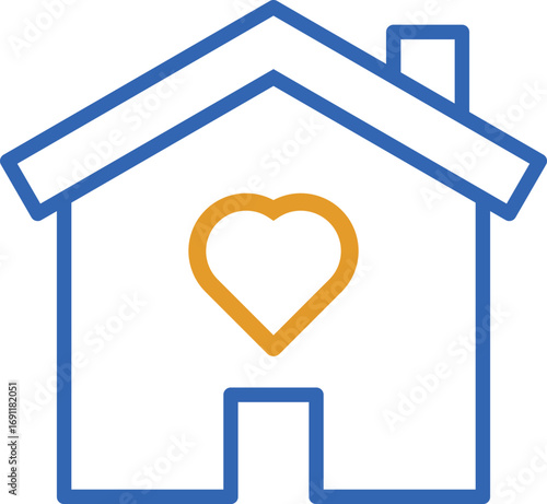 House with heart icon. Shelter, home care, safe housing, family support, love. Vector thin line illustration. Editable stroke.Art & Illustration