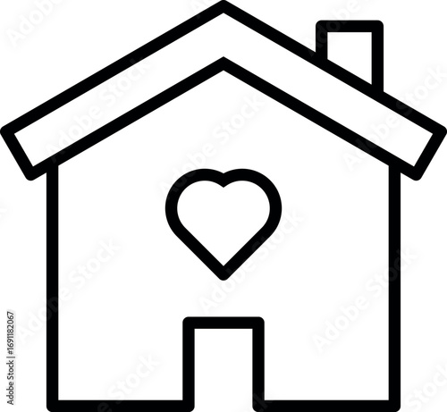 House with heart icon. Shelter, home care, safe housing, family support, love. Vector thin line illustration. Editable stroke.Art & Illustration