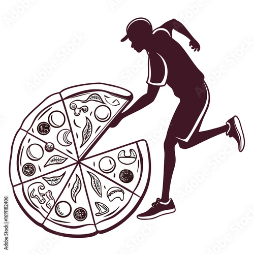 Grab a Slice Whimsical Silhouette of Man Picking Pizza Piece