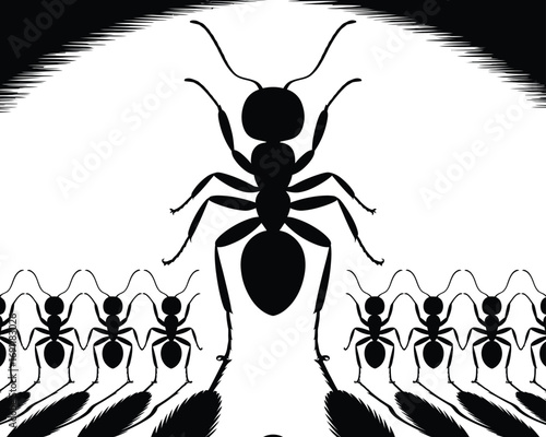 Collection of Black Ant Silhouettes on White Background
