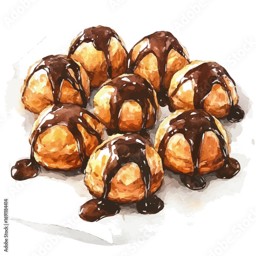 Profiteroles, watercolor painting vector, isolated on a white background.