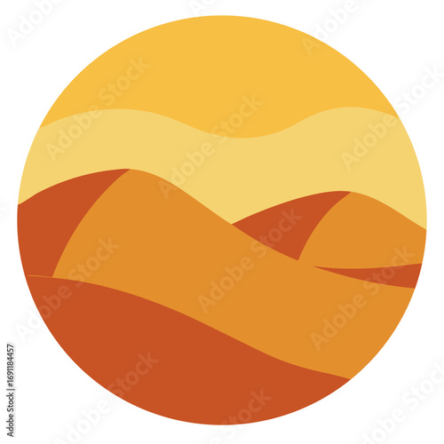 Vector illustration of a stylized desert landscape with rolling dunes under a warm sky