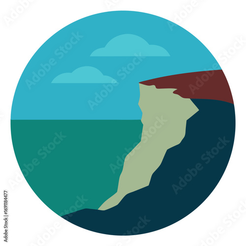 Vector illustration of a coastal cliff landscape with sky and water