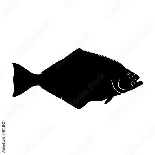 Black silhouette of a flatfish isolated on white background