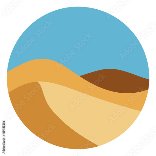 Desert landscape illustration with rolling dunes and clear blue sky