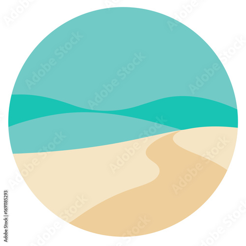 Serene coastal landscape with gentle dunes under a blue sky vector illustration