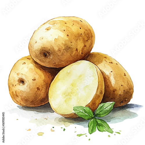 Potato, watercolor illustration vector, isolated on a white background.