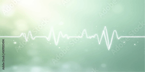 EKG heartbeat on a monitor shows a green medical cardiogram wave, illustrating a pulse rate graphic