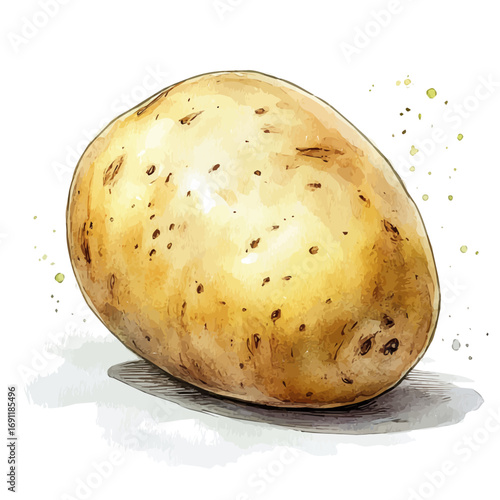 Potato, watercolor drawing vector, isolated on a white background.