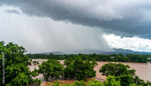 Floodwaters inundate landscape during storm