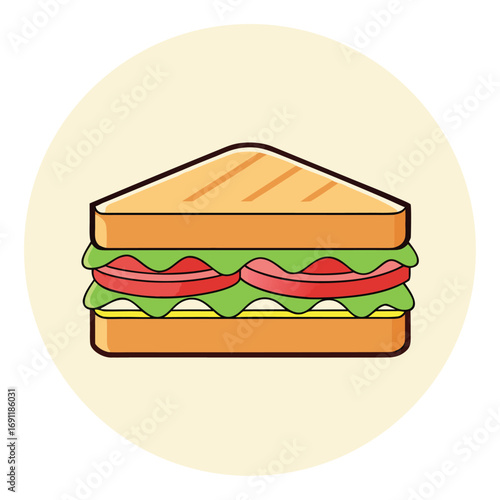 Delicious Sandwich with Ham and Vegetables in a Vector Style