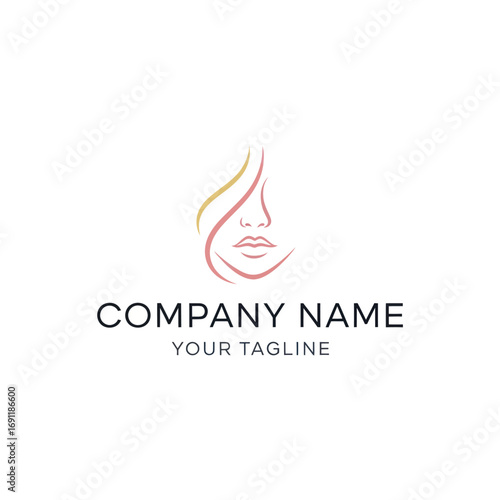 Elegant minimalist logo design featuring a stylized female face, ideal for beauty or cosmetics businesses.