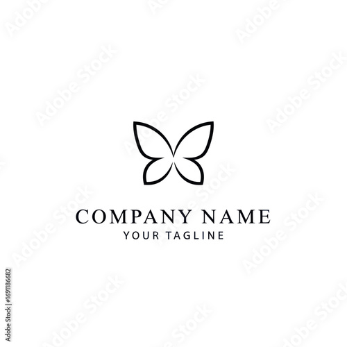 Simple, elegant butterfly logo design with company name and tagline beneath.