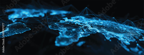 Global Network Connectivity Conceptual World Map with Glowing Nodes and Interconnected Lines Representing Global Communication