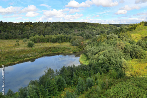 Summer landscape with forest and the river. Russia