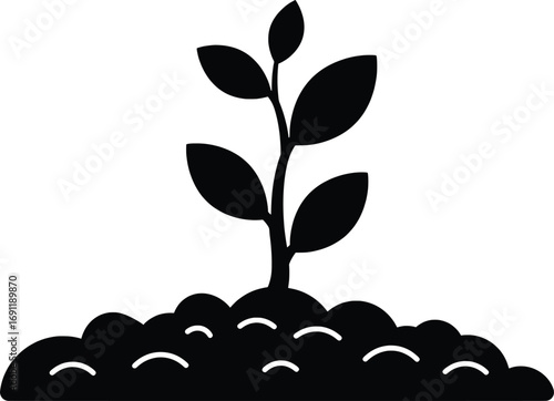 Green Plant Sprouting from Soil in a Natural Environment - Vector Illustration Concept for Eco-Friendly Design
