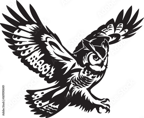 Great horned owl in flight bird raptor