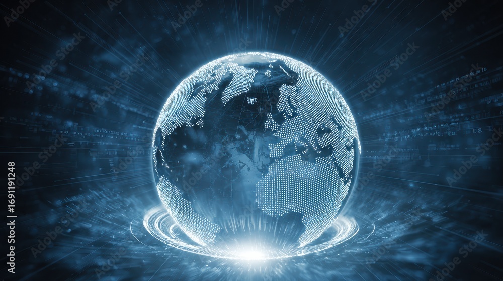 Fototapeta premium blue globe on the digital technology background no logos no brands ar 169