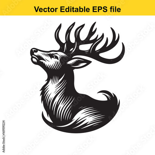 Majestic stag head with large antlers, isolated on white background