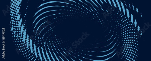 Flowing dot particles wave curve pattern blue and green gradient light isolated on black background in concept of AI technology, science, music. Vector illustration