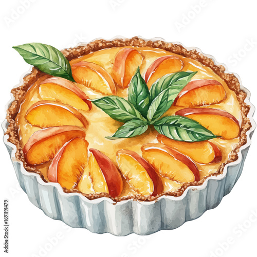 Peach Cobbler, watercolor clipart vector, isolated on a white background.