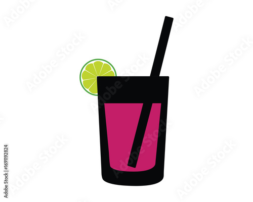 Illustration of a refreshing pink cocktail with a lime wedge isolated on white background