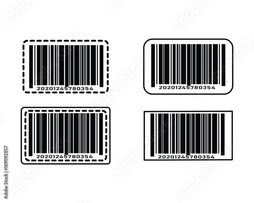 Four barcode designs including dashed and rounded corner styles