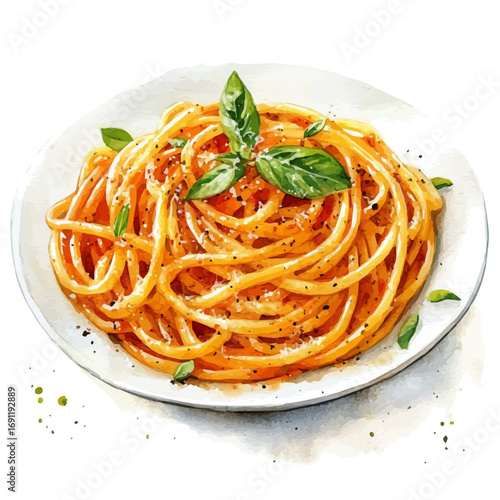 watercolor of Pasta, vector, isolated on a white background.