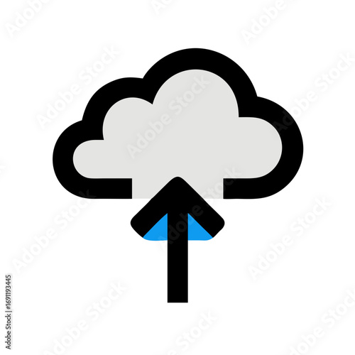 Illustration of a cloud with an upward pointing arrow indicating data upload to cloud storage service