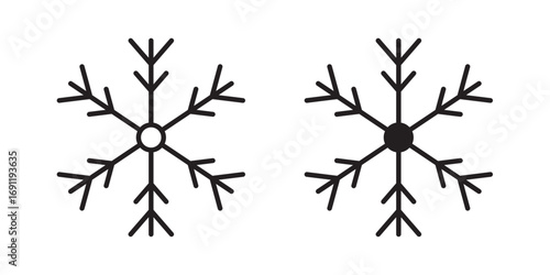 Snowflake icon. Symbol of cold, winter, snow, ice, winter weather. Vector illustration with stroke and fill on a white background.