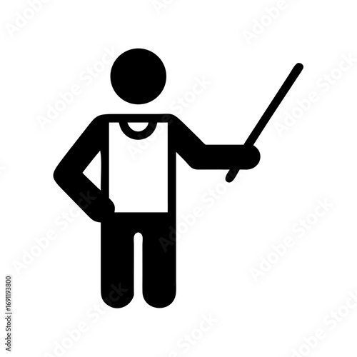 Illustration of a stick figure wearing a tank top and holding a stick while standing upright calmly