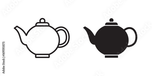 Tea Kettle icon. Tea Pot, Hot Water Boiling Device. Vector illustration with stroke and fill on a white background.