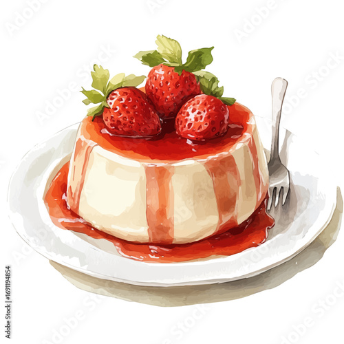 Panna Cotta, watercolor clipart vector, isolated on a white background.