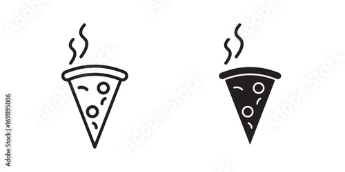 Hot Pizza Slice icon. thin sign of Italian fast food cafe logo.  Vector illustration with stroke and fill on a white background.